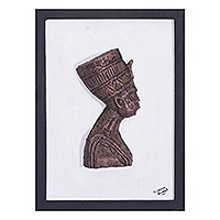 Arte de pared en relieve de cerámica y madera, 'Faraón egipcio' - Arte de pared en relieve de cerámica y madera de Sese del rey egipcio