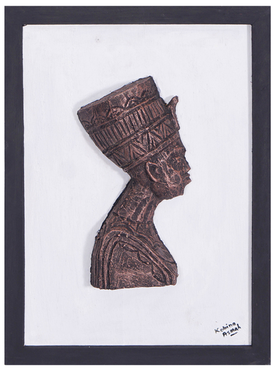 Ceramic and wood relief wall art, 'Egyptian Pharaoh' - Ceramic and Sese Wood Relief Wall Art of Egyptian King