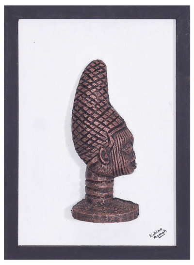 Ceramic and wood relief wall art, 'Powerful Queen' - Ceramic and Wood Relief Wall Art of Nigerian Queen Idia