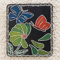 Wood wall art, 'Vibrant Butterfly' - Butterfly-Themed Painted Hand-Carved Sese Wood Wall Art