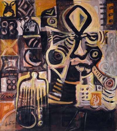 'Meditation' (2021) - Modern Acrylic on Canvas Cubist Painting from Ghana