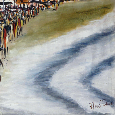 'Cape Coast Cannon Beach' (2020) - Acrylic Expressionist Painting of People at Beach from Ghana