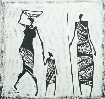 „Familie vereint“ (2019) – Acrylgemälde einer afrikanischen Familie in traditioneller Kleidung