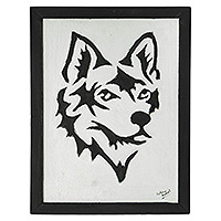 Wood wall art, 'Man's Best Friend' - Textured Wood Dog Wall Art Made with Mixed Media in Ghana