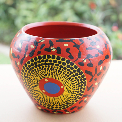 Dekorativer Blumentopf aus Keramik - Bunter dekorativer Blumentopf aus Keramik, handbemalt in Ghana