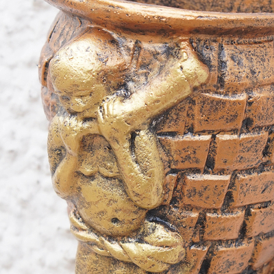 Ceramic decorative wall-mounted vase, 'Horn' - Antiqued Hand-Painted Ceramic Decorative Wall-Mounted Vase