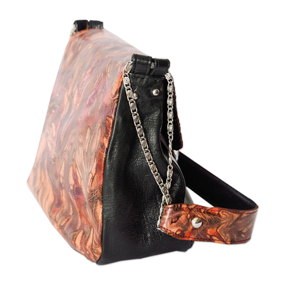 Bolso bandolera de piel - Bolso de hombro de cuero con detalles de aluminio, latón y cobre