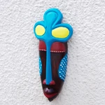African wood mask, 'Chief Linguist' - Hand-Painted African Wood Mask in Brown Blue Yellow & Red