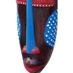 African wood mask, 'Chief Linguist' - Hand-Painted African Wood Mask in Brown Blue Yellow & Red