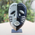 African wood mask, 'Love Essence' - Heart-Shaped Hand-Painted African Wood Mask on Steel Stand