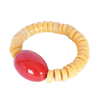 Stretch-Armband aus recycelten Glasperlen - Stretch-Armband aus recycelten Glasperlen in Gelb und Rot