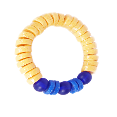 Stretch-Armband aus recycelten Glasperlen - Stretch-Armband aus recycelten Glasperlen in Gelb und Blau