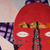 Arte de pared de algodón batik - Batik Collage Algodón Arte de pared de máscara africana roja con estrellas