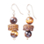 Tiger's eye and recycled glass beaded dangle earrings, 'Ntoboase Ye' - Tiger's Eye and Recycled Glass Beaded Dangle Earrings