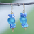 Recycled glass beaded dangle earrings, 'Sky Bound' - Recycled Glass Beaded Dangle Earrings in Light Blue & White
