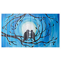 'Communication' - Signed Unstretched Expressionist Blue Bird Acrylic Painting