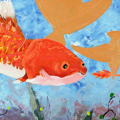 'Odd Flight' - Unstretched Surrealist Acrylic Painting of Fish and Birds