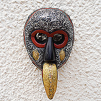 African wood mask, 'Ghanaian Allure' - Handmade African Wood Wall Mask with Aluminum Plate Accents