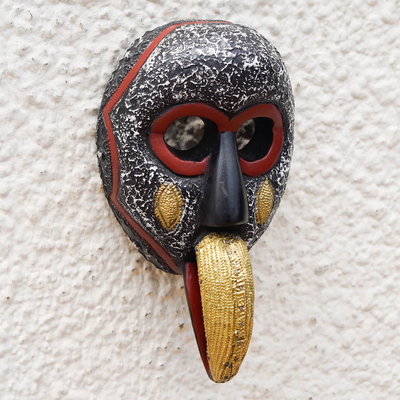 African wood mask, 'Ghanaian Allure' - Handmade African Wood Wall Mask with Aluminum Plate Accents