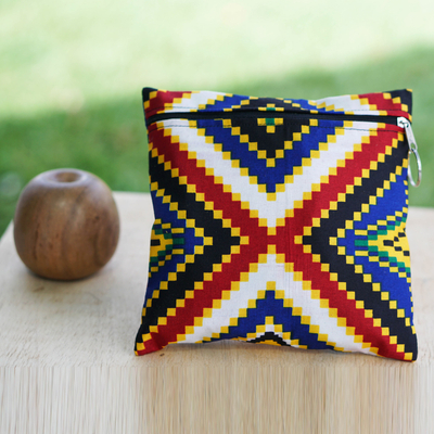 Cotton cosmetic bag, 'Kente Inspiration' - Cotton Cosmetic Bag with Kente-Inspired Geometric Patterns