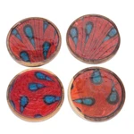 Wood coasters, 'Drops of Boldness' (set of 4) - Set of 4 Drop-Patterned Orange and Red Neem Wood Coasters