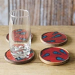 Wood coasters, 'Drops of Boldness' (set of 4) - Set of 4 Drop-Patterned Orange and Red Neem Wood Coasters