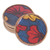 Wood coasters, 'Passionate Tulips' (set of 4) - Set of 4 Tulip-Patterned Red and Blue Neem Wood Coasters