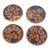 Posavasos de madera, (juego de 4) - Juego de cuatro posavasos de madera amarilla con motivos florales y de vid