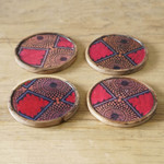 Wood coasters, 'Courageous Aseda' (set of 4) - Set of 4 Geometric-Patterned Red and Brown Wood Coasters