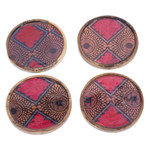 Wood coasters, 'Courageous Aseda' (set of 4) - Set of 4 Geometric-Patterned Red and Brown Wood Coasters