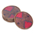 Posavasos de madera, (juego de 4) - Juego de 4 posavasos de madera roja y marrón con estampado geométrico