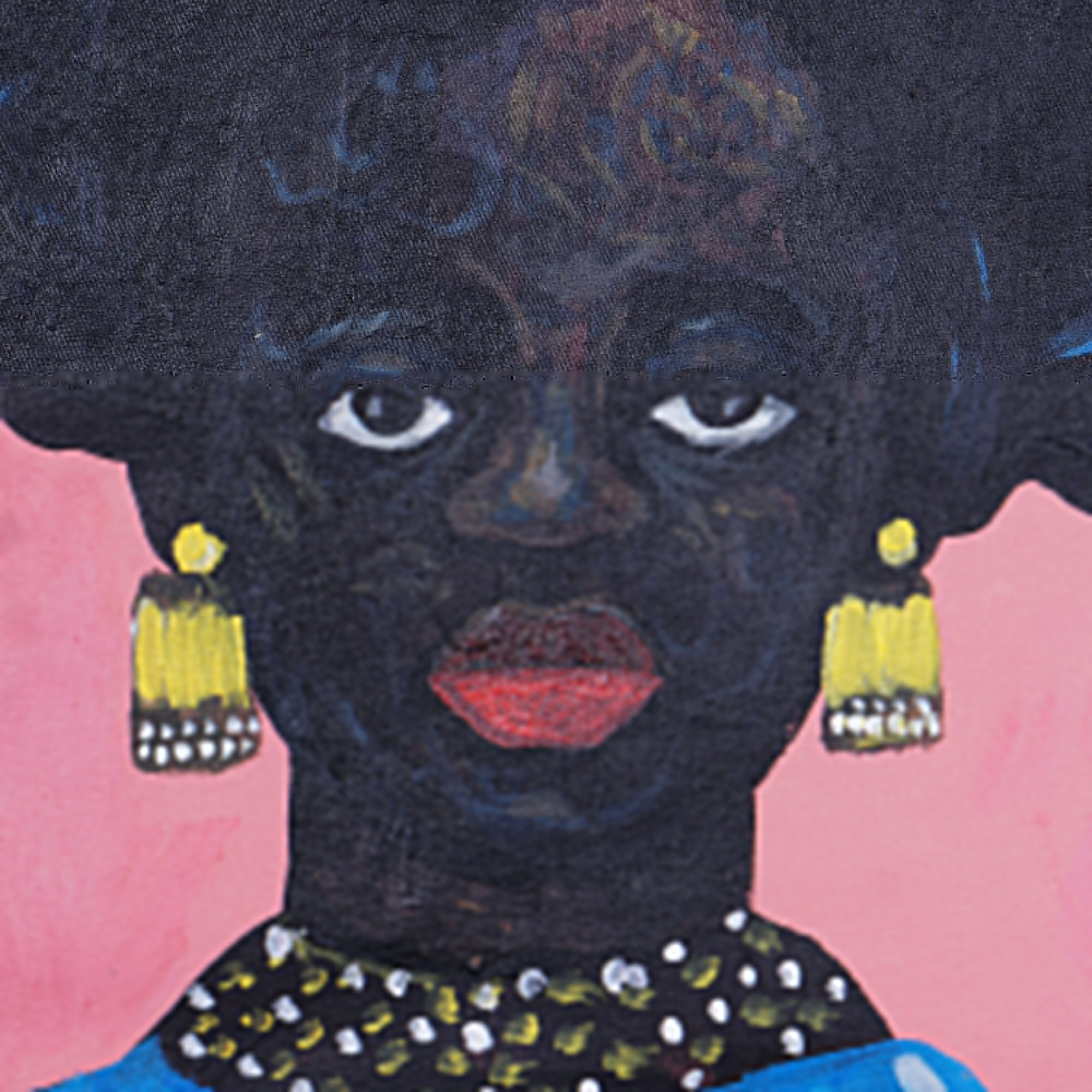 'Black Beauty' - Expressionist Blue and Pink Portrait of Ghanaian Woman