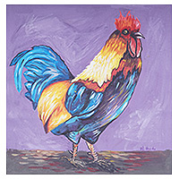 'Giant Rooster' - Signed Unstretched Impressionist Acrylic Rooster Painting