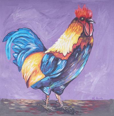Signed Unstretched Impressionist Acrylic Rooster Painting Giant P449934 2a 400
