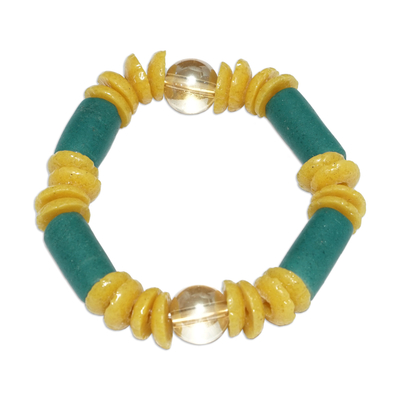 Stretch-Armband aus recycelten Glasperlen - Gelbes und grünes Stretch-Armband aus recycelten Glasperlen