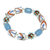Recycled glass beaded stretch bracelet, 'Jolly Blue' - Eco-Friendly Blue and White Recycled Glass Beaded Bracelet