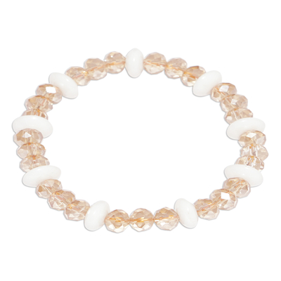 Recycled glass beaded bracelet, 'Crystalline Grace' - Eco-Friendly Clear and White Recycled Glass Beaded Bracelet
