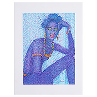 'Mathematical Nude' - Expressionist Blue Watercolor and Ink Painting of Woman