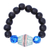 Recycled glass beaded stretch bracelet, 'Electric Soul' - Blue and Black Recycled Glass Beaded Stretch Bracelet