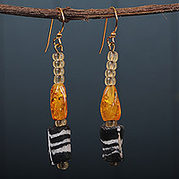 Recycled glass beaded dangle earrings, 'Sparkles at Night' - Eco-Friendly Recycled Glass Beaded Dangle Earrings