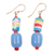 Recycled glass beaded dangle earrings, 'Bright Sensations' - Blue and Red Recycled Glass Beaded Dangle Earrings