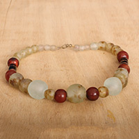 Recycled glass beaded necklace, 'Serene Soiree' - Warm-Toned Recycled Glass Beaded Necklace from Ghana