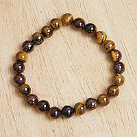 Stretch-Armband mit Tigerauge-Perlen, „Golden Light“ – Handgefertigtes Stretch-Armband mit Tigerauge-Perlen aus Ghana