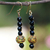 Onyx and recycled glass beaded dangle earrings, 'Sika Futro' - Handcrafted Onyx and Recycled Glass Beaded Dangle Earrings