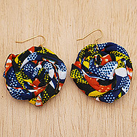 Cotton dangle earrings, 'Esenam' - Multicoloured Rose Cotton Dangle Earrings Handmade in Ghana