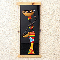 Calabash gourd and glass wall art, 'Joyous Goddess' - Colorful Calabash Gourd and Glass Wall Art of Vigorous Woman