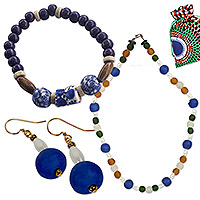 Curated gift set, 'Blue Delight' - 3-Item Jewelry Gift Set Made from Recycled Materials in Blue