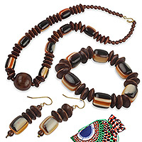 Set de regalo curado, 'Tradiciones africanas' - Collar, pulsera y aretes ecológicos Set de regalo curado