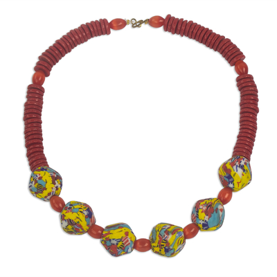 Curated gift set, 'Trendy Crimson' - Eco-Friendly Gift Set with Red Necklace Earrings & Bracelet