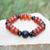 Agate and onyx beaded stretch bracelet, 'Flaming Prestige' - Eco-Friendly Red Agate and Onyx Beaded Stretch Bracelet